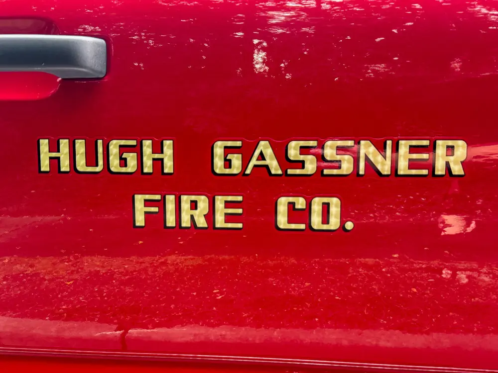 Door graphic close-up reading Hugh Gassner Fire Co.