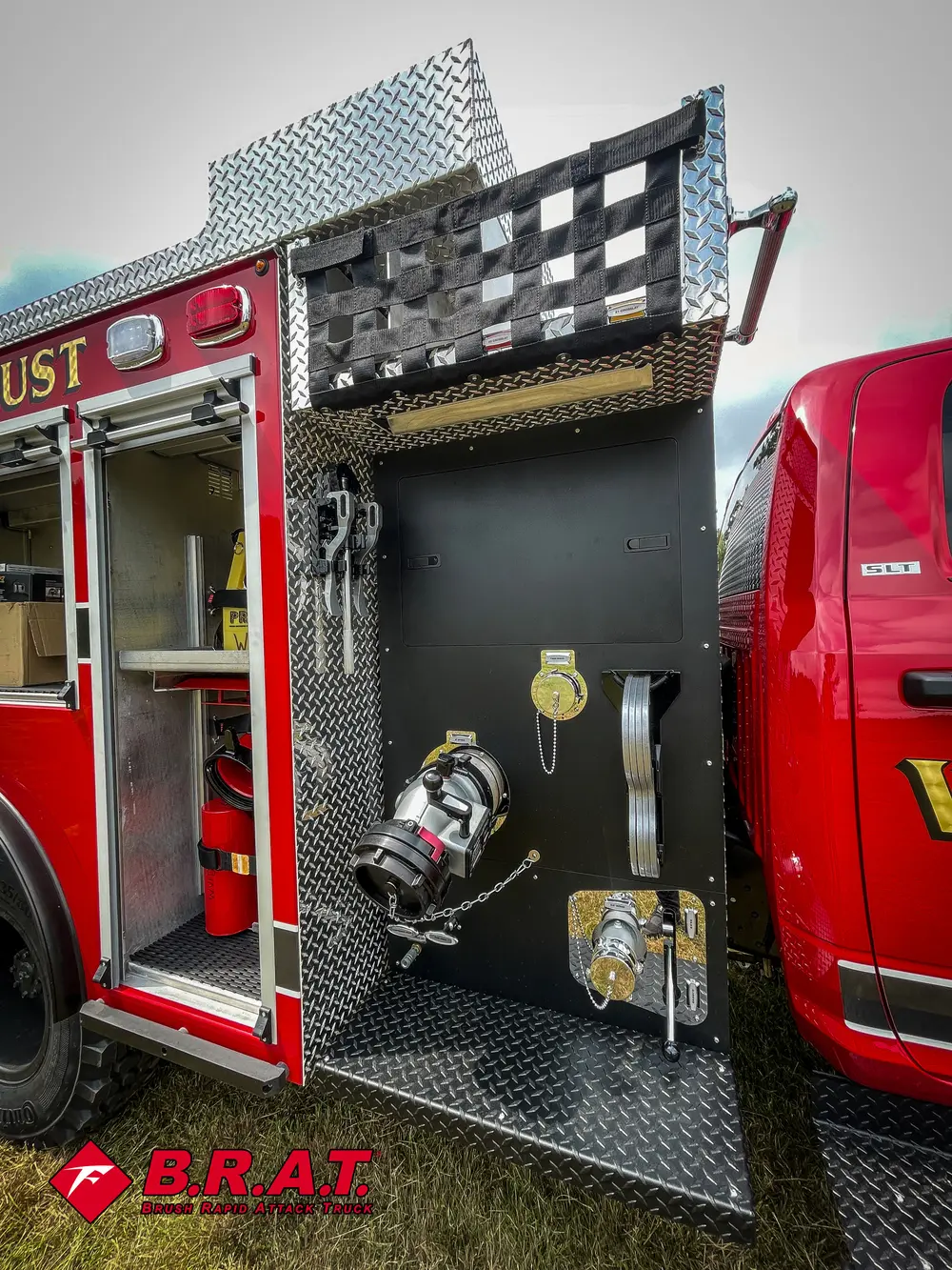 Open side compartment view with vertical storage bay and mounted coupling.