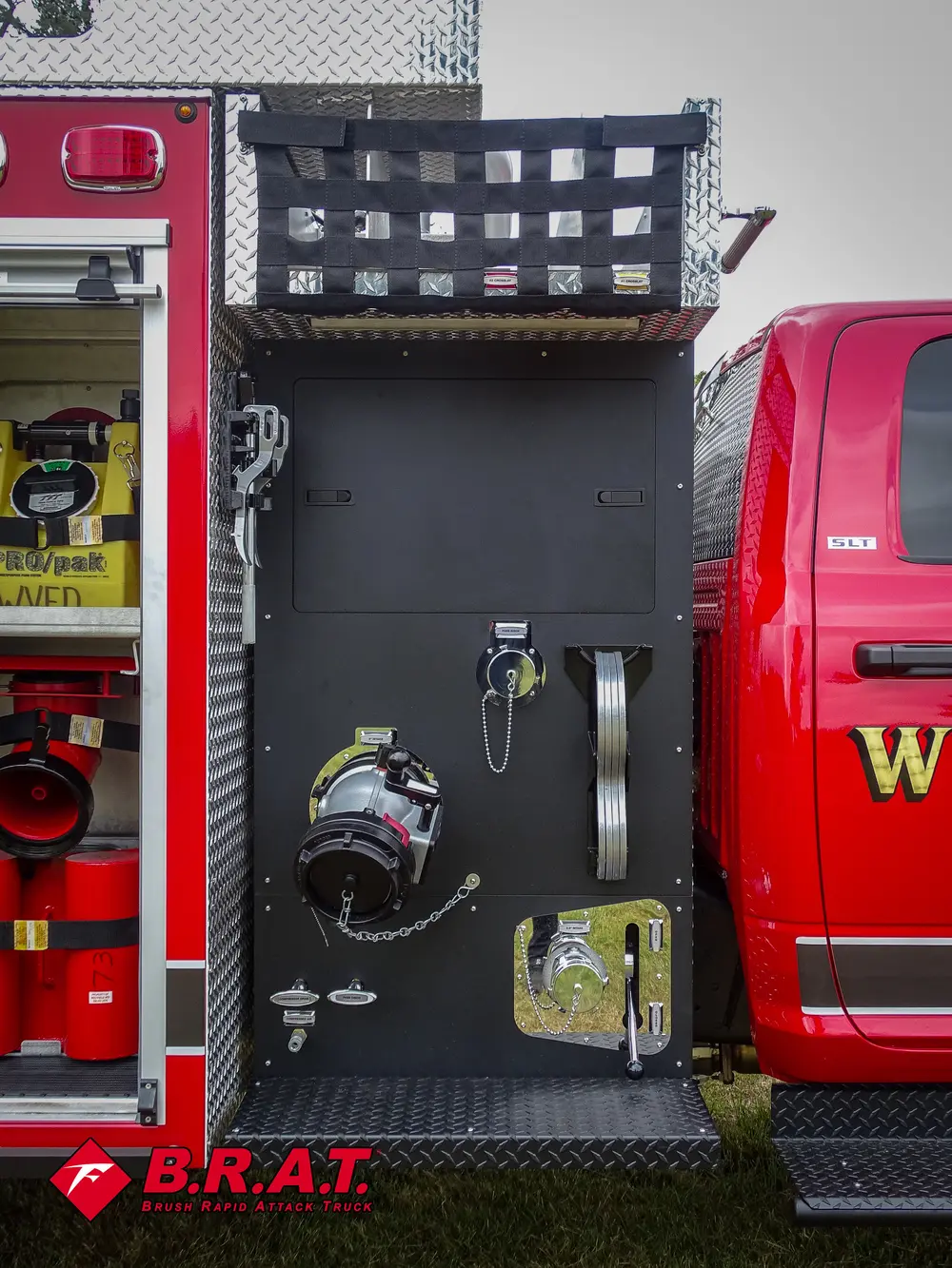 Side panel with mounted intake/outlet coupling and controls.