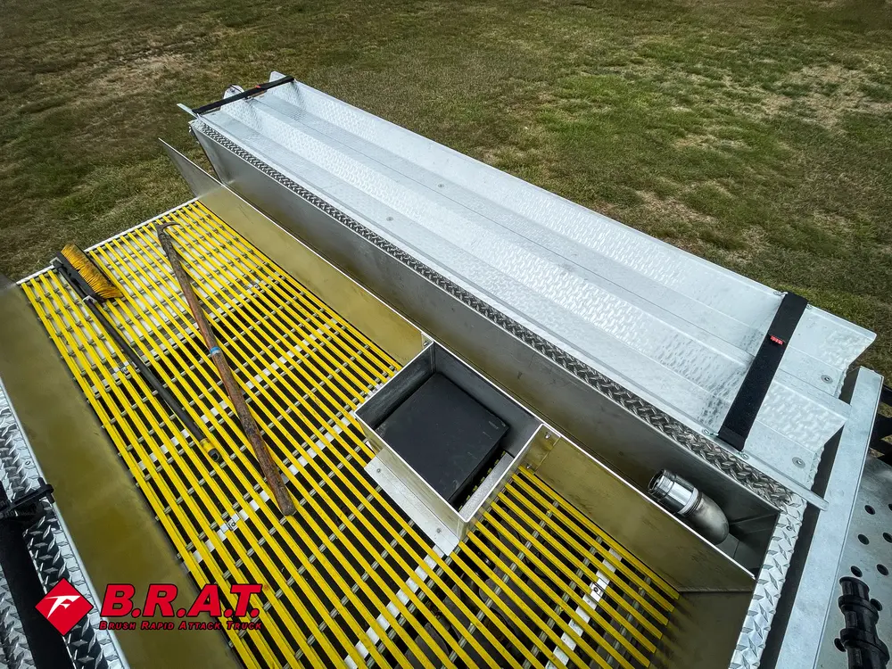 Top deck from rear angle showing long yellow grated walkway.