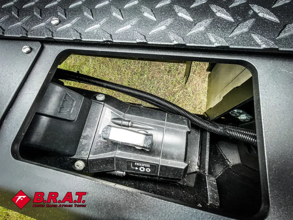 Underside side-window camera or monitor housing close-up.