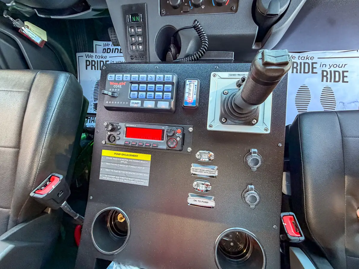 Close-up of Whelen control keypad and emergency switch bank.