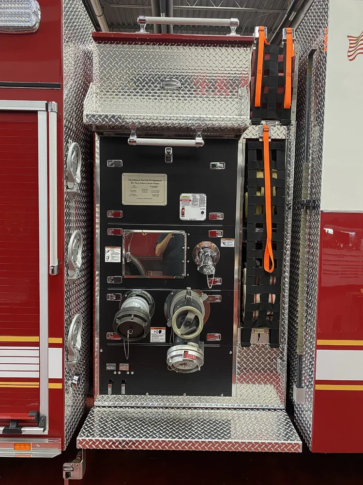 Pump panel close-up showing gauge cluster and lower intake hardware