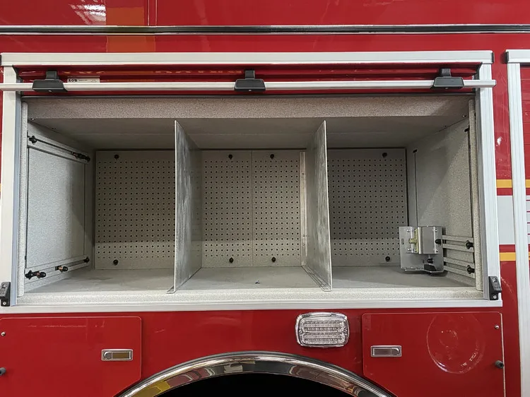 Open side compartment showing divided empty shelf sections