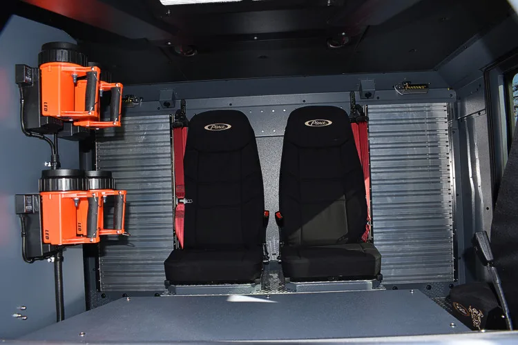 Rear crew seating view showing SCBA seat mounts and straps