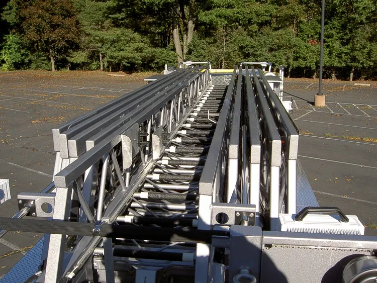 Top view down ladder sections showing aerial rails and rungs