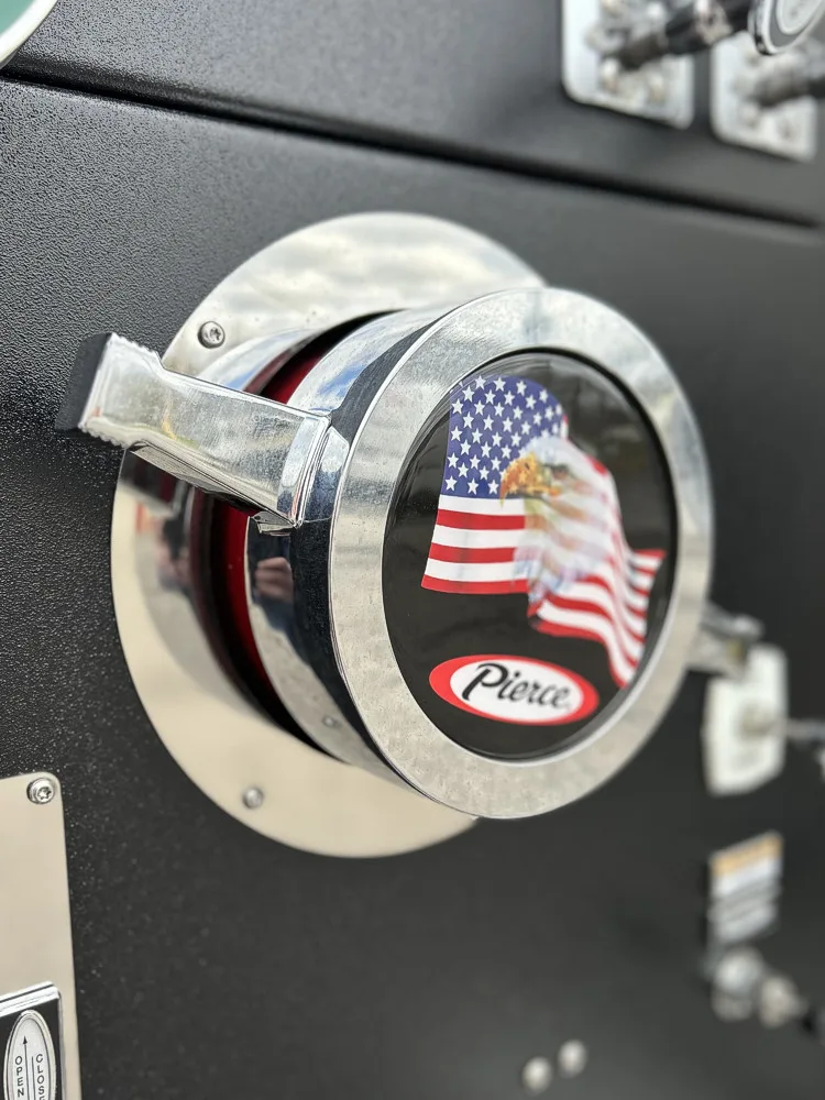 Pump panel intake close-up showing polished intake cap and control panel surface