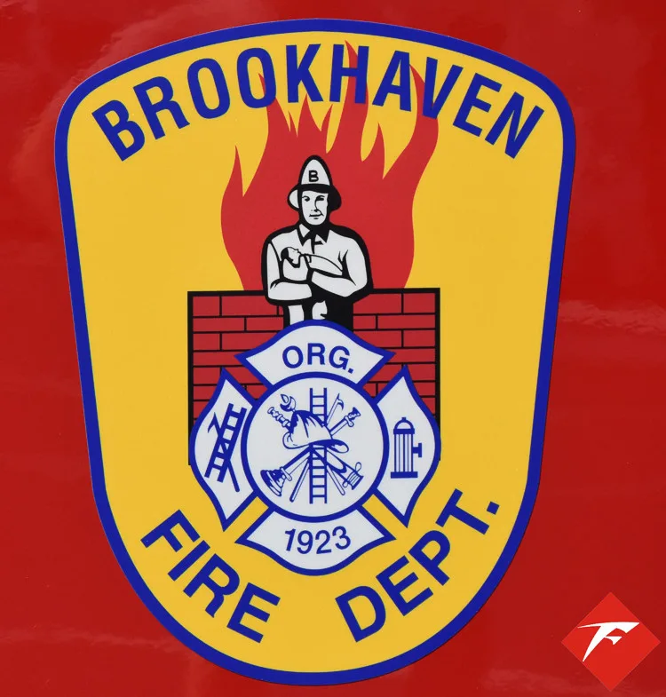 Cab door close-up showing department crest on red panel