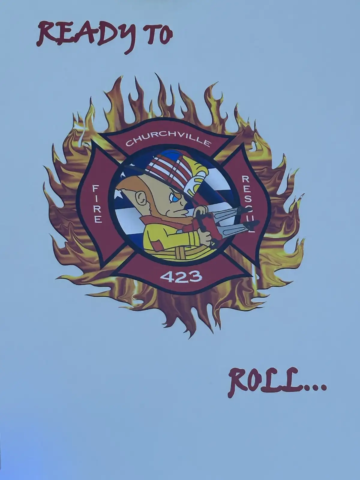 Commemorative helmet graphic decal close-up on cab window