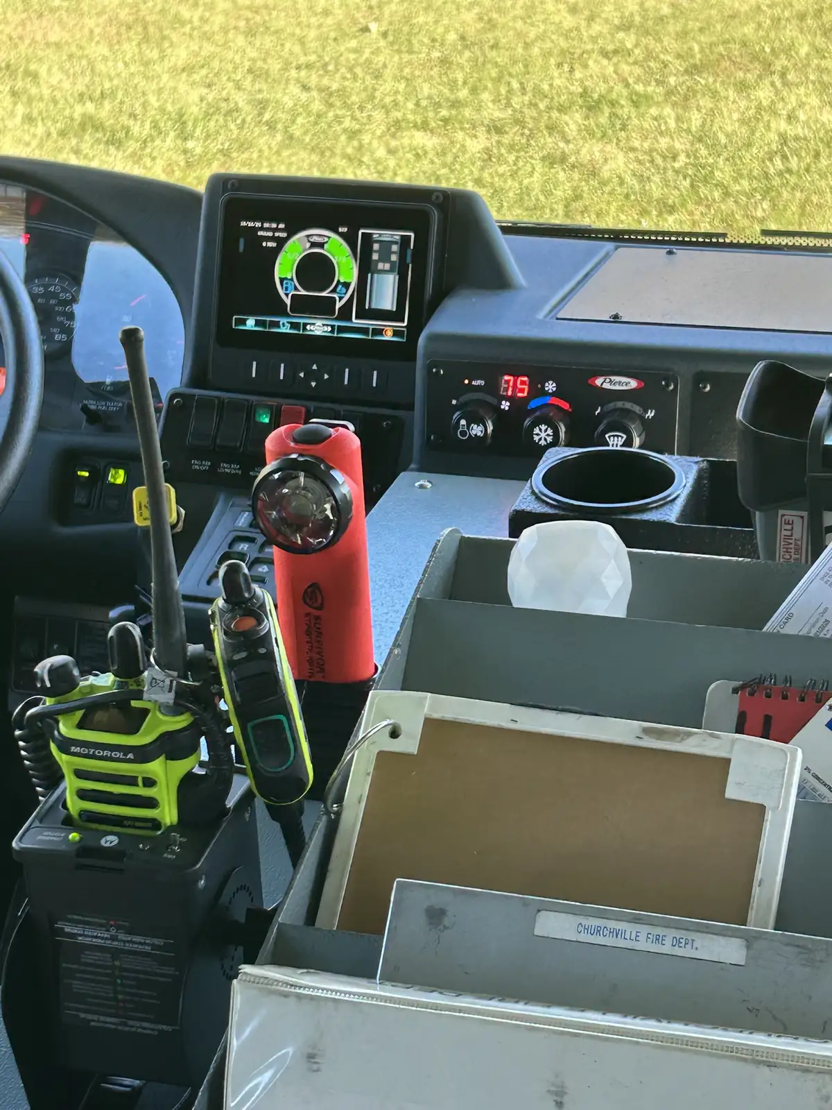 Rear crew area interior showing SCBA seat backs and center aisle