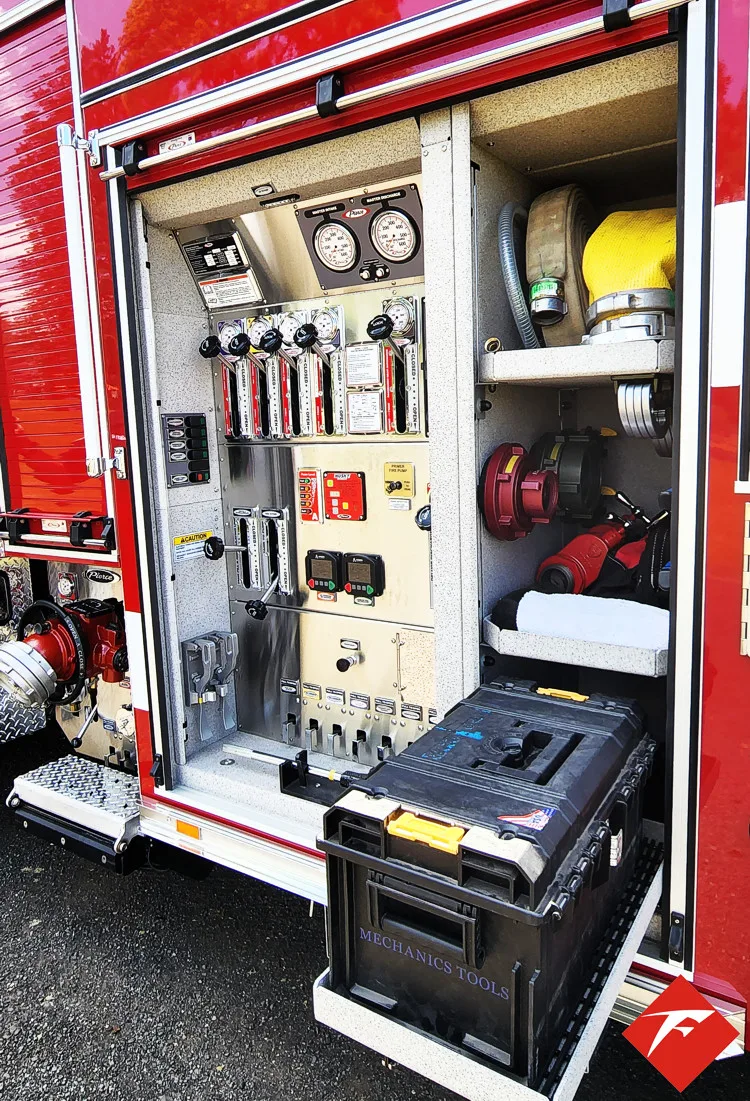 Pump-side control panel close-up showing gauges, valves, and switches