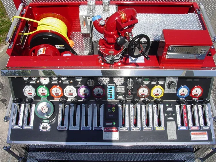 Top rear control panel close-up showing gauges, indicator lights, and valve handles