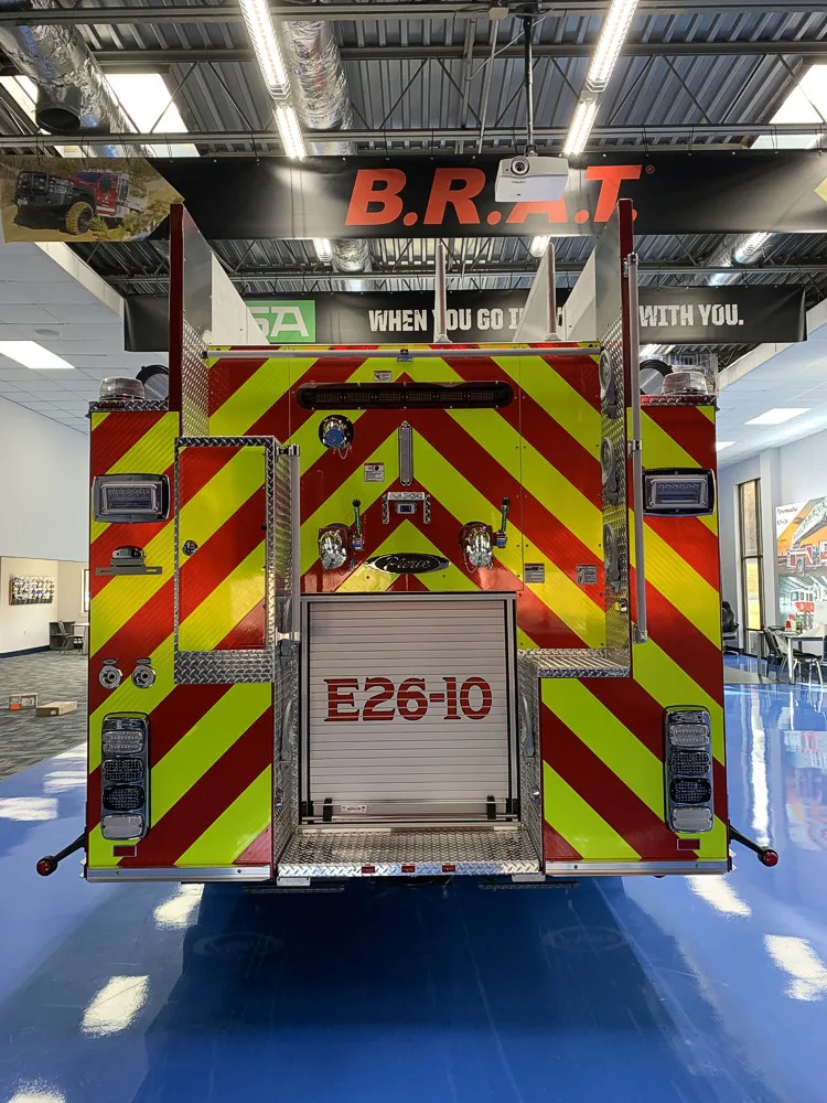 Rear view showing chevrons and rear center panel