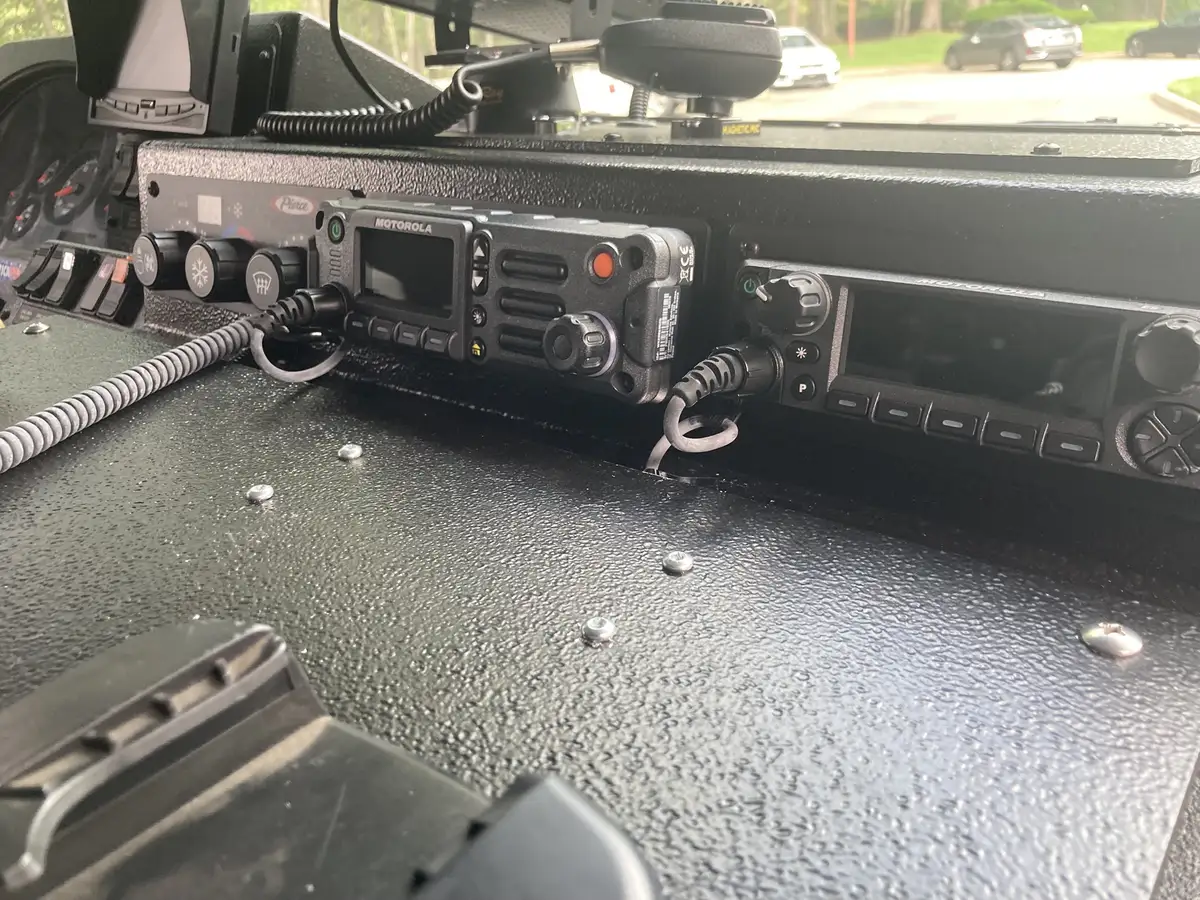 SCBA cylinder bracket close-up mounted on center console base