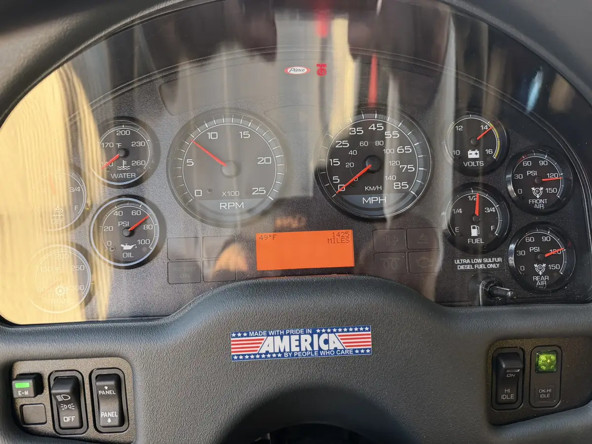 Instrument cluster close-up showing gauges and digital display