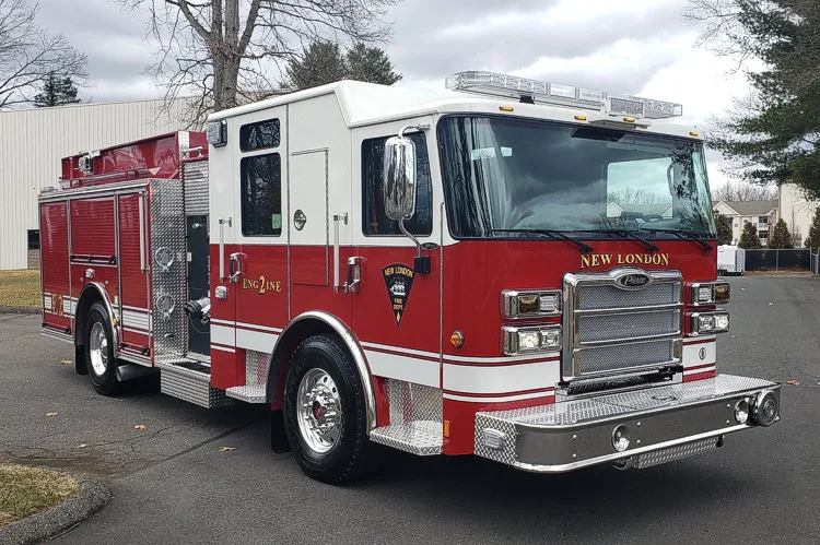 Pumper front-left exterior view showing cab corner and side body