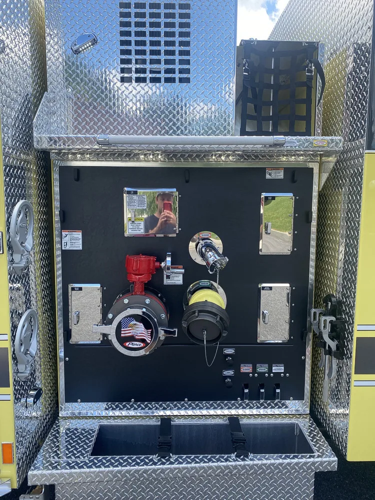 Pump-side intake panel close-up showing valves and connection ports