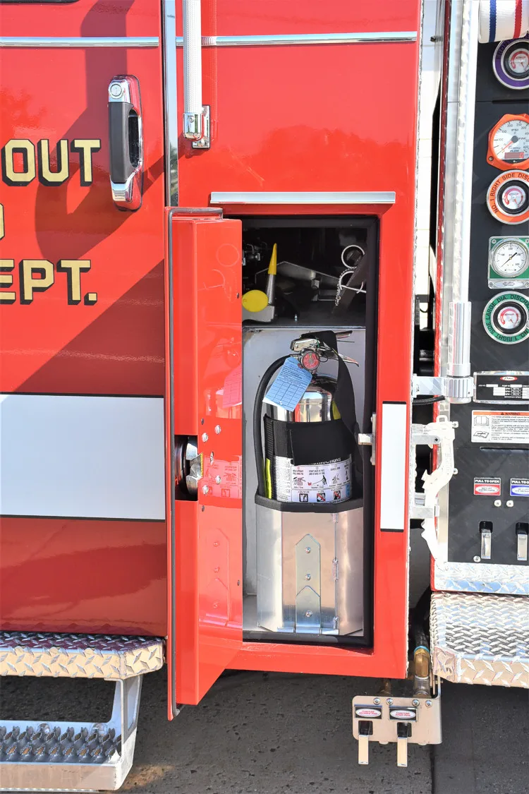 Open side panel showing a compact pump control section and intake fittings