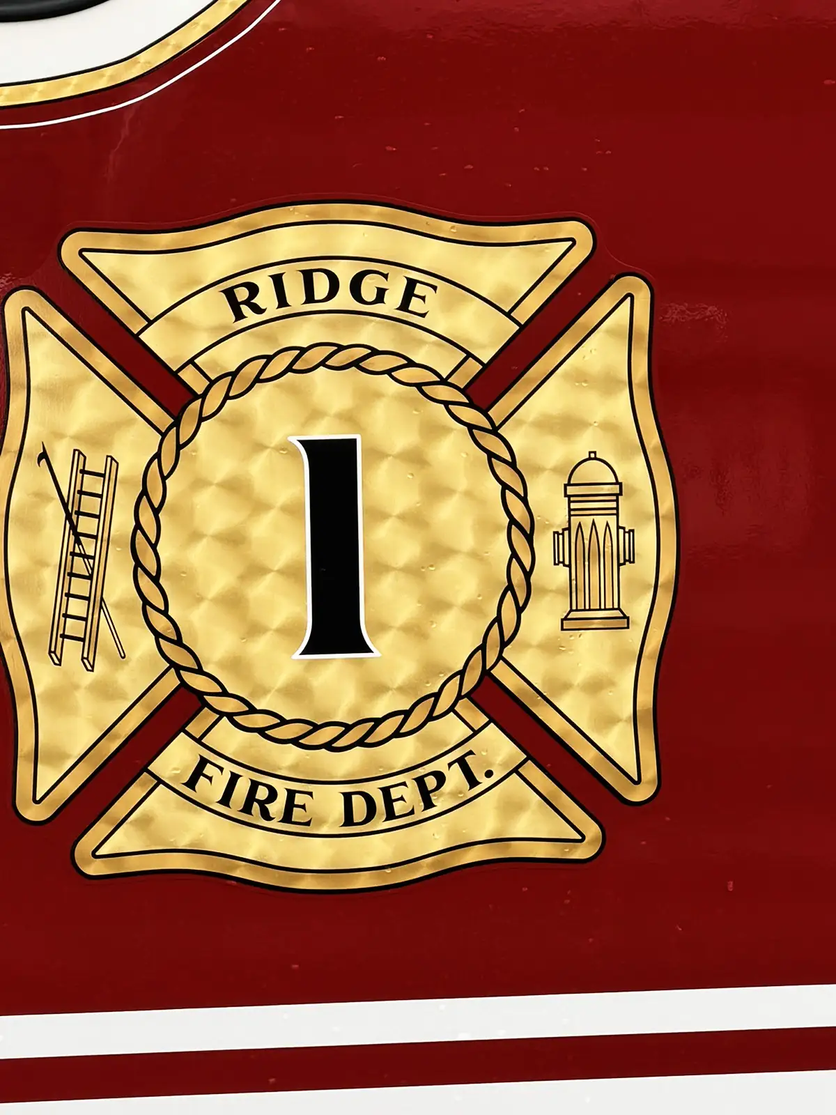 Cab door shield logo close-up with gold crest and numeral