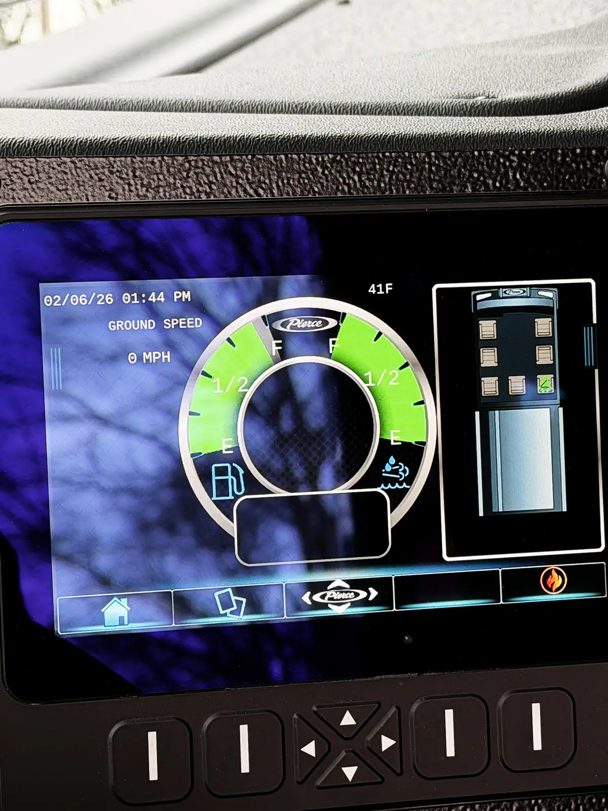 Cab switch panel close-up showing warning-light and scene-light controls