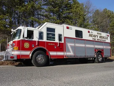 Heavy rescue truck side profile view showing full apparatus length