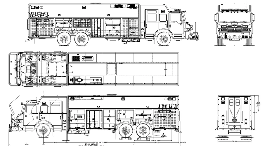 Side-profile apparatus drawing showing body layout and dimensions