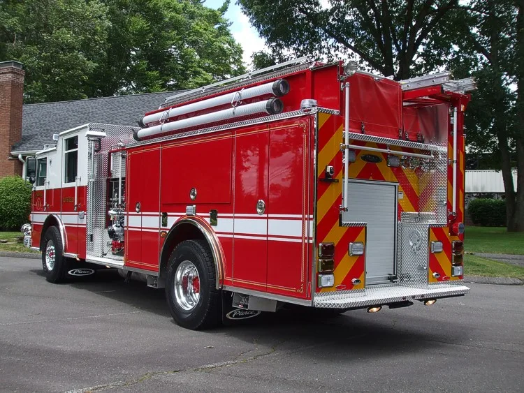 Rear-right exterior view showing rear wheel area and side hosebed