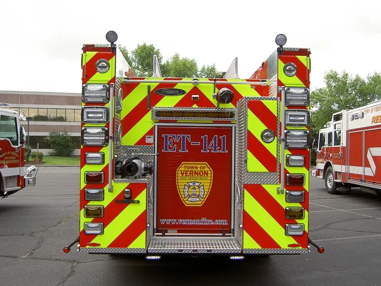 Rear view close-up showing chevrons and raised unit identifier