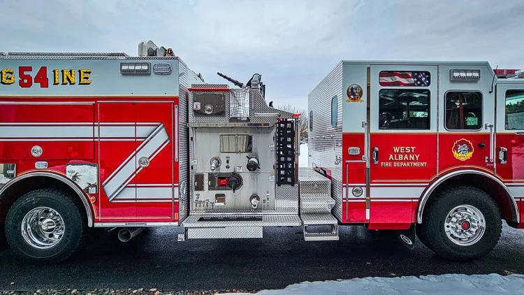 Driver-side profile showing pumper body and wheelbase