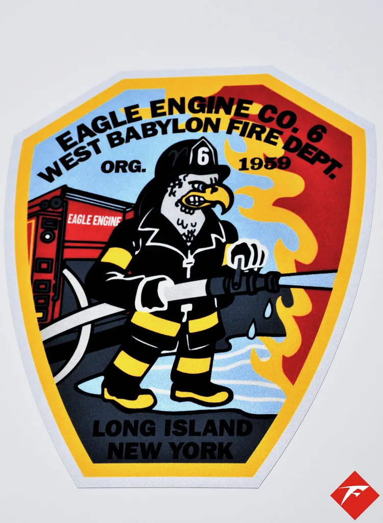 Department patch close-up on white side panel