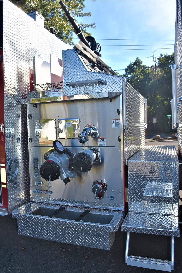 Pump-side panel close-up showing intake fittings and valve controls