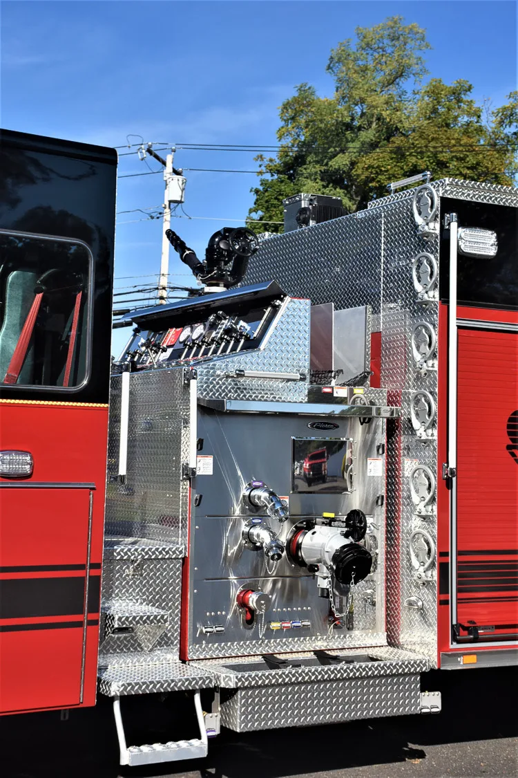 Pump-side rear body view showing intake controls and side panel hardware